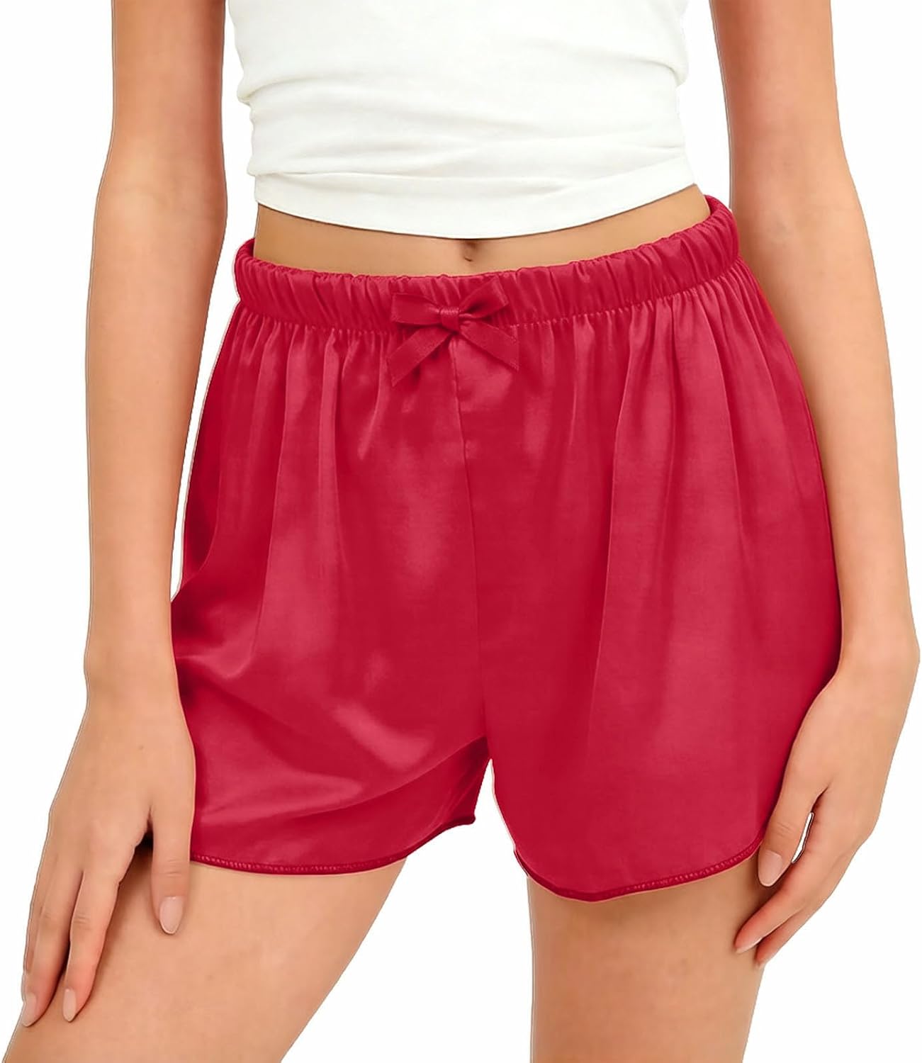 Xiaojmake 5-14Y Girls' Silk Satin Active Shorts Soft Lounge Sleep Bottoms Casual Cute Knot Drawstring Boxer Sleeping Shorts