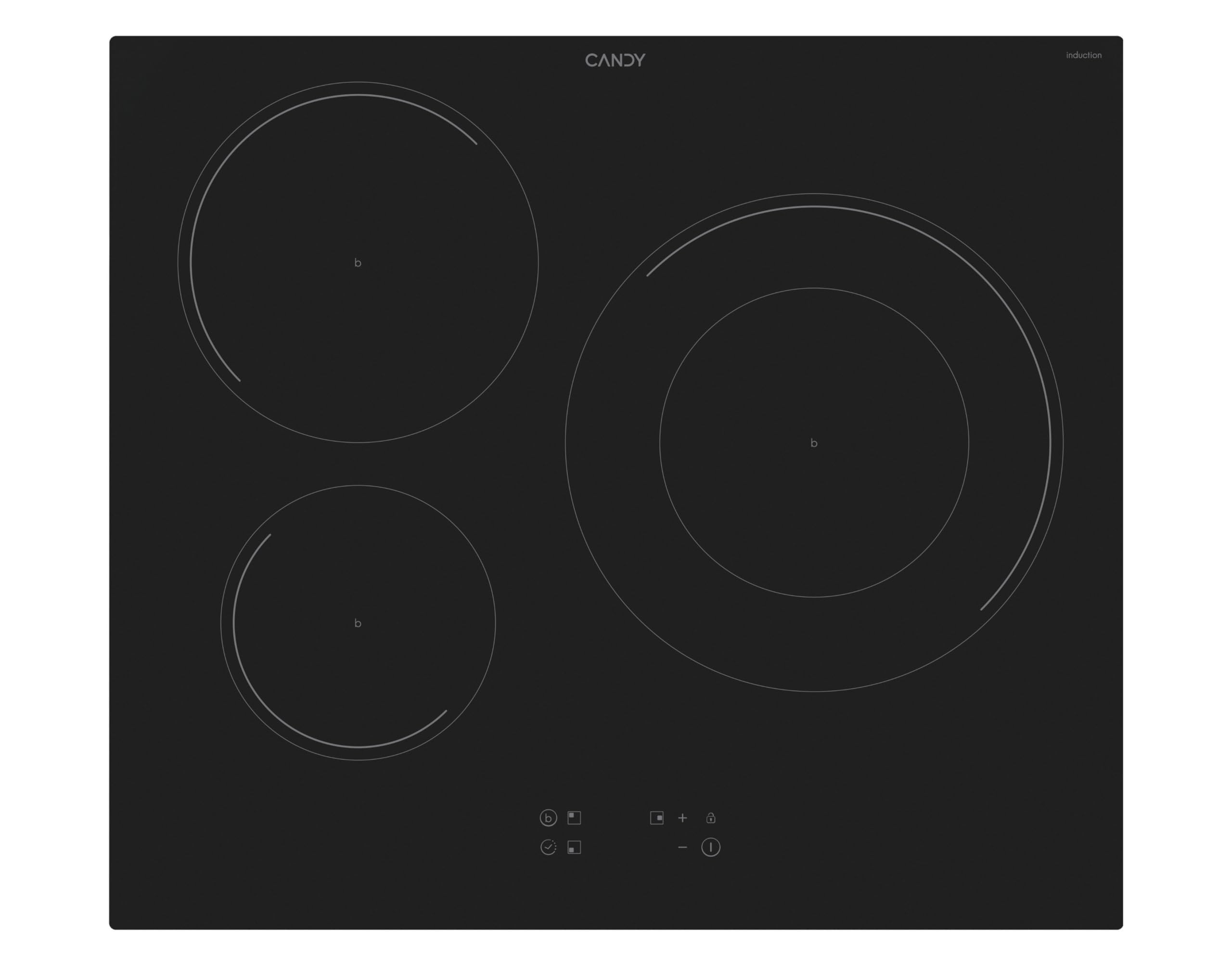 Candy CI633C/E14U, Induction Hob, 3 Zones, 60 CM, 9 Power Levels and Booster, 7.2 KW, Central Controls, Heat Indicator, Safety Lock, Overheat and Spill Alert, Black