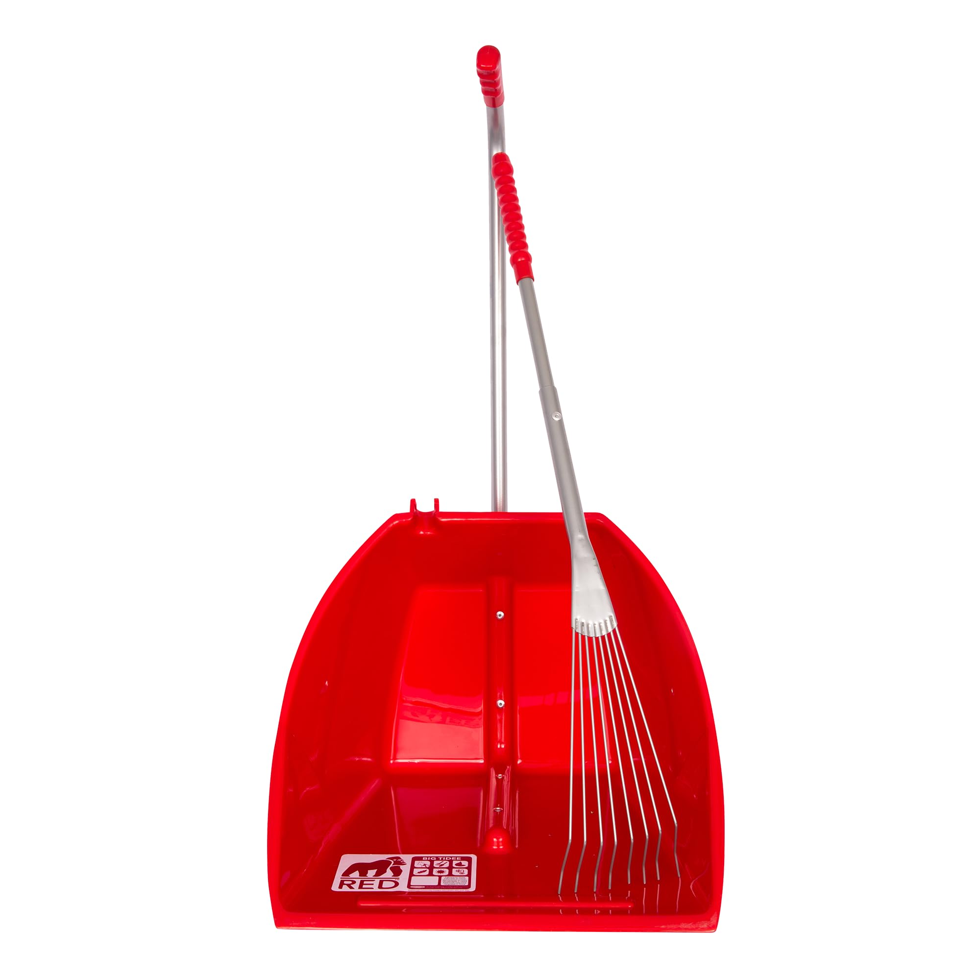 Red Gorilla 80cm Big TIDEE with Long Metal Rake Horse Manure Shovel Scoop Multi Purpose Large Lightweight Dustpan for Paddock Stable Horsebox Equestrian or Garden Waste Leaf Rake (Red)