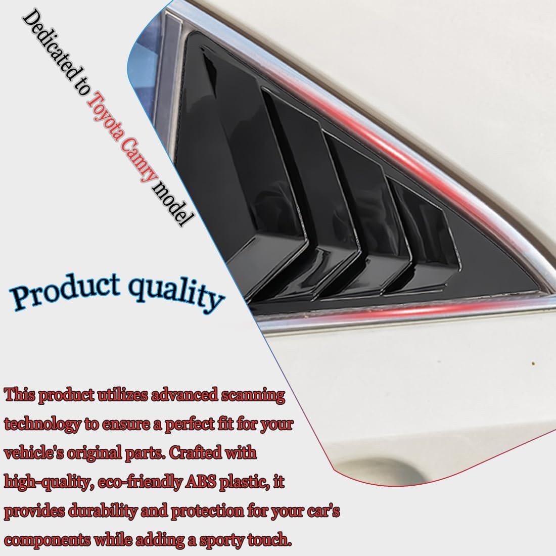 MUXEE Window Louver 2Pcs Side Vent Window Louvers for 7TH Toyota Camry 2012 2013 2014 2015 2016 2017, ABS Print Sport Window Cover Decorative Covers, Exterior Trim Accessories - Bright Black