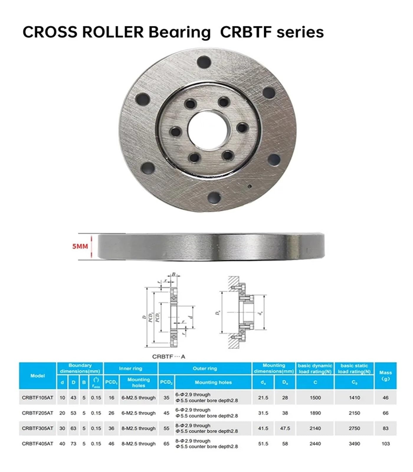 1 pz CRBTF105A P5 10X43X5mm Cuscinetto a rulli Incrociati di precisione a Parete Sottile Cuscinetti for Giunti robotici