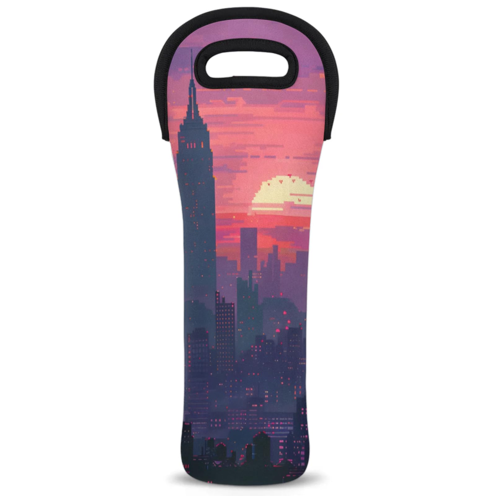 Neoprene Wine Tote Carrier Bag for Wine,Water, Champagne, Beer, Baby Bottles 15.6 x 5.1 Inches, Protective Wine Bag,City Sunrise