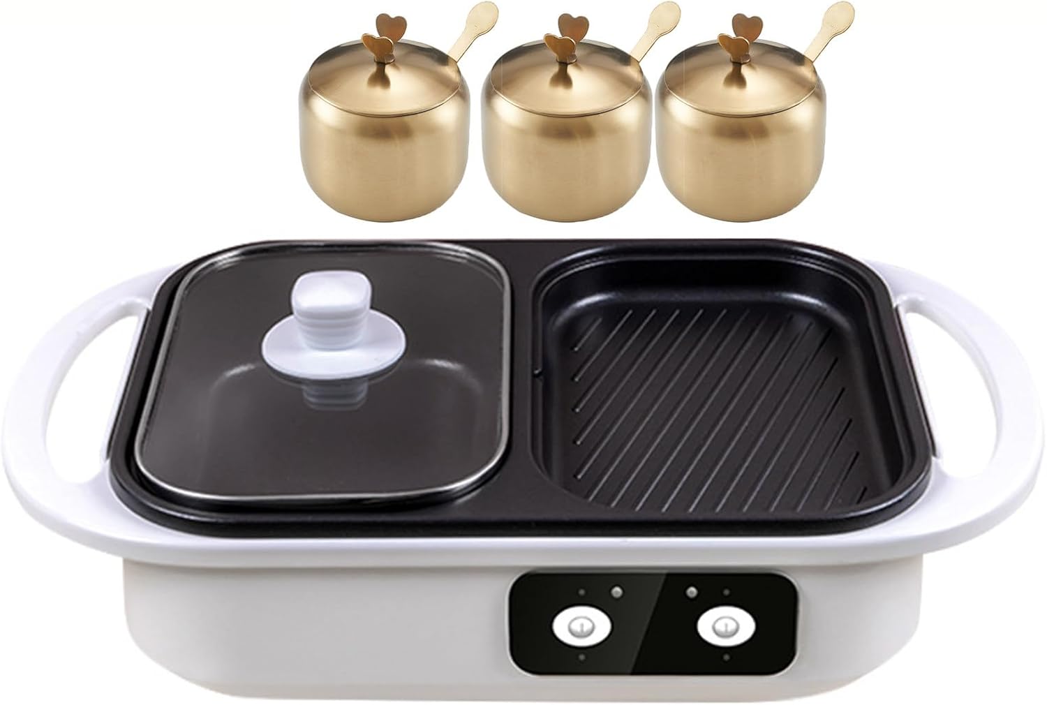 Parrilla y Olla Eléctrica 2 en 1, Sartén Eléctrica, Blanco