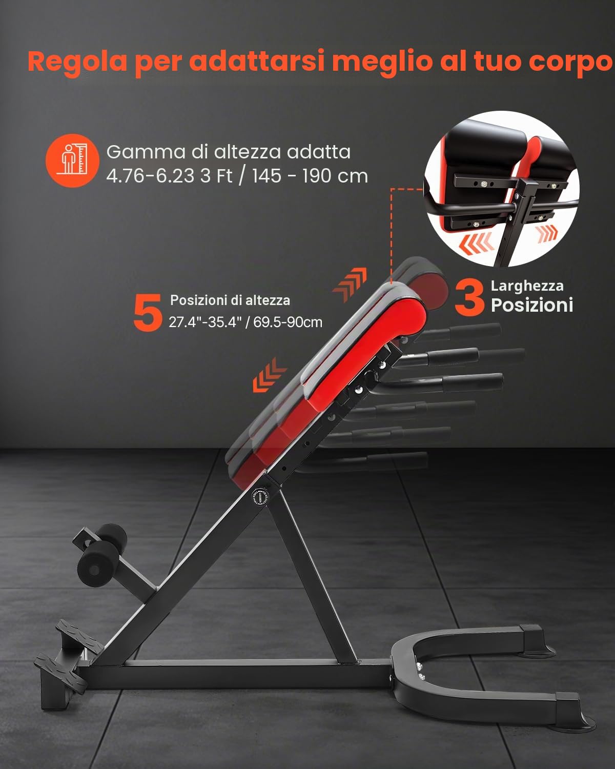 VEVOR Panca Iperestensione Sedia Romana, Macchina di Estensione 136 kg, Attrezzatura per Glutei, Muscoli Posteriori della Coscia, Parte Addominale, Panca per Allenamento Schiena Palestra Domestica