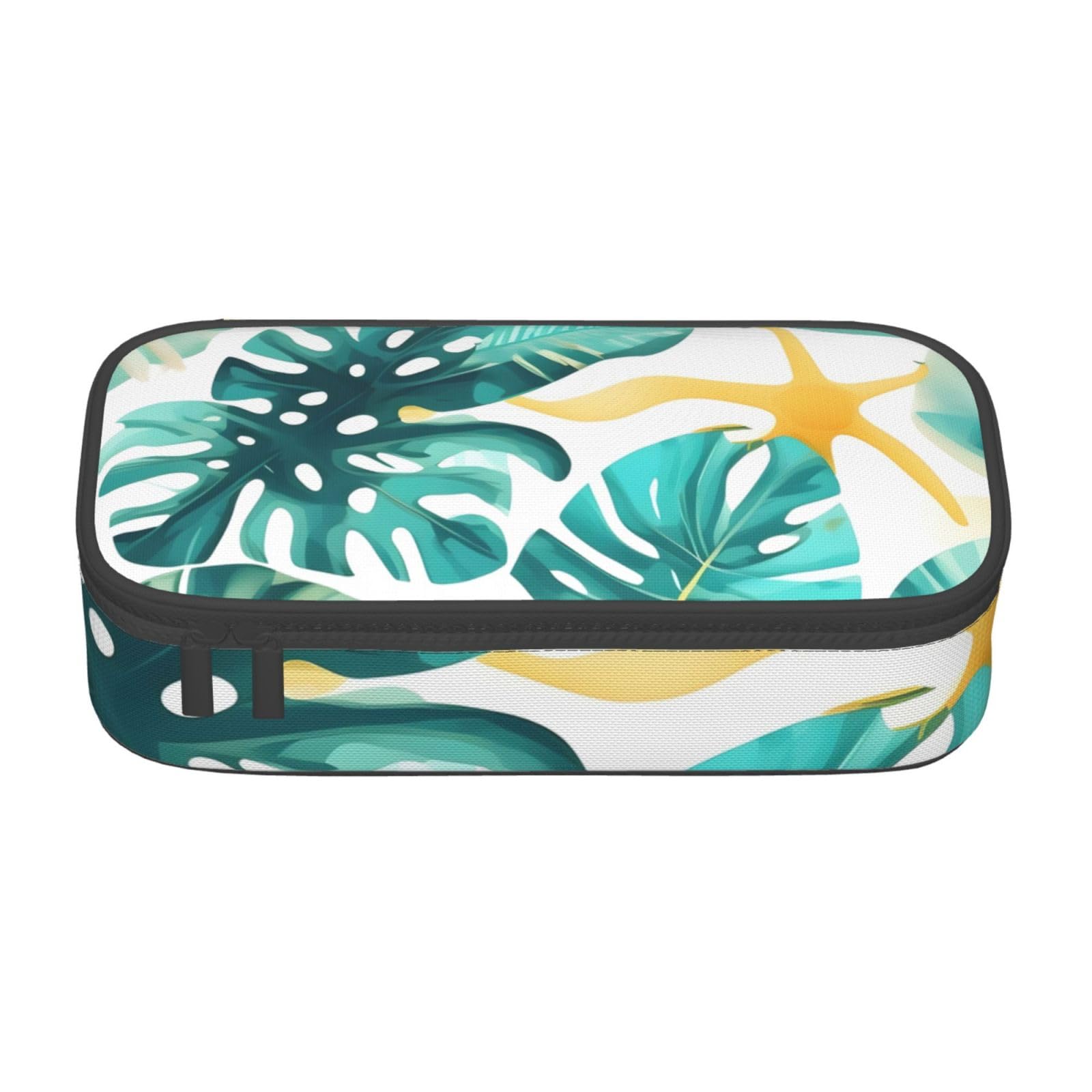 WURTON Estuche unisex con cremallera y diseño de plantas tropicales de playa, estuche pequeño para bolígrafos, cosméticos, maquillaje, suministros de oficina, Negro, One Size