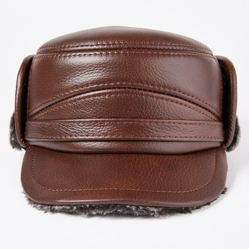 Naturalne Prawdziwej Skóry Czapki Dla Mężczyzn Winter Bombowiec Kapelusze F-Ur Ciepłe Earmuff Hat Męska Skóra Antiol Skóra Skórzana WPR