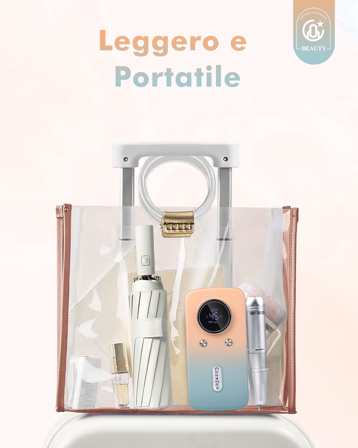 CozyZen Trapano per unghie senza fili professionale: 45000 giri/min, kit di lima elettrica ricaricabile per unghie, portatile e a basso rumore, per unghie acriliche, gel, manicure e pedicure, salone e