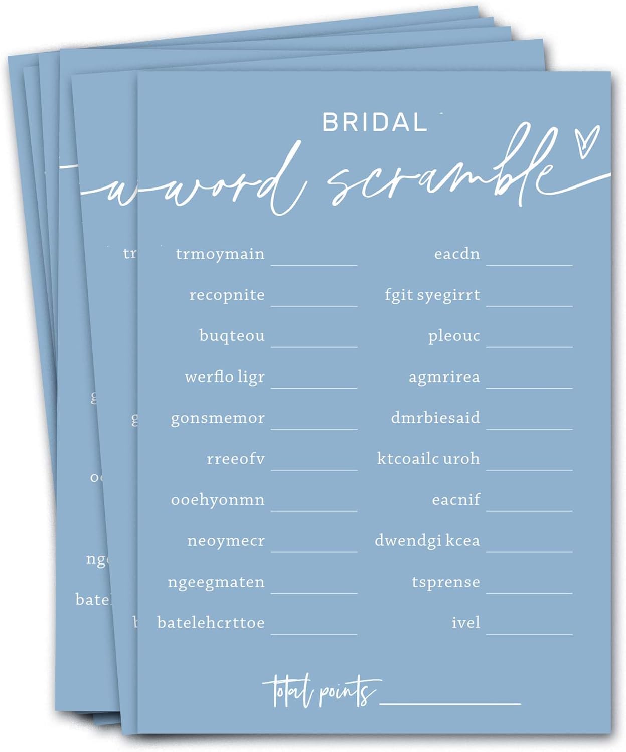 Bridal Shower Games Cards & Shoe Game - 25 Guests Engagement Party Supplies - Minimalist Blue Wedding Party Supplies - B04