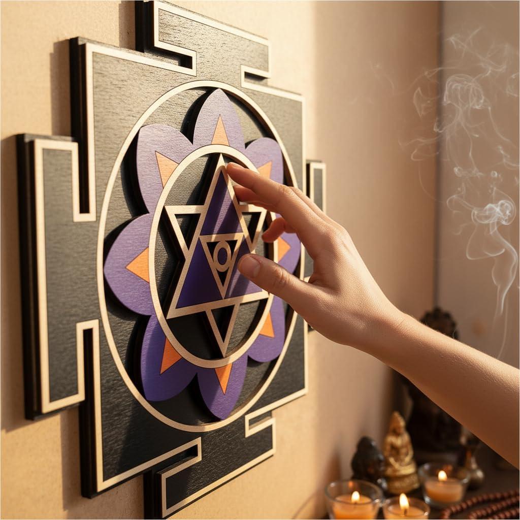 Shiva Yantra Wooden Wall Art 50 cm (19.7"), Purple Black Gold Sacred Geometry Mandala, Meditation Yoga Room Spiritual Wall Decor, Laser Cut Wall Hanging