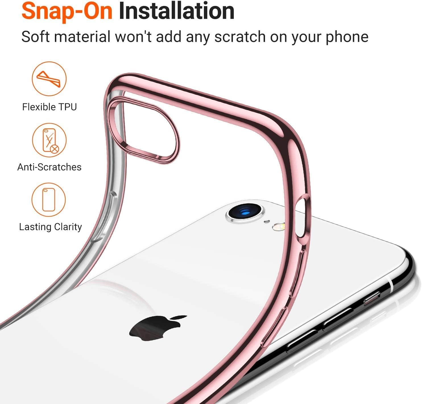 TORRAS Shockproof for iPhone SE 2022/ SE 2020/ 7 Case [Military Drop Certified] Semi-Clear Hard Back Protective Slim iPhone 8 Case, 4.7'', Rose Gold