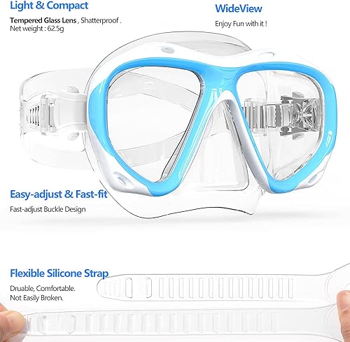 Miniatura 3 de COPOZZ Máscara de buceo para adultos, máscara de buceo, sin empañamiento, esnórquel, buceo, gafas de buceo, gran sellado, máscara de vidrio