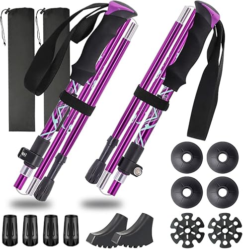 Bastones de trekking, aleación de aluminio ultraligeros de 0.6 libras, carga de 220.5 lbs, bastones de senderismo plegables para mochileros,