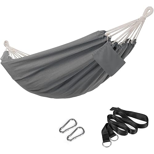 SONGMICS Double Hammock, 98.4 x 59.1 Inches, 660 lb Load Capacity, with Compression Bag, Mounting Straps, Carabiners, for Terrace, Balcony, Garden, Outdoor, Camping, Gray UGDC15GY