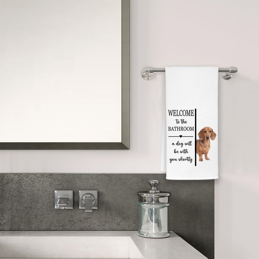 EXUQO Funny Bathroom Hand Towels Dishcloths for Dog Mom Dad Dachshund Lover Gifts,Welcome to The Bathroom a Dog Will Be with You Shortly,16x24 inch - Image 2