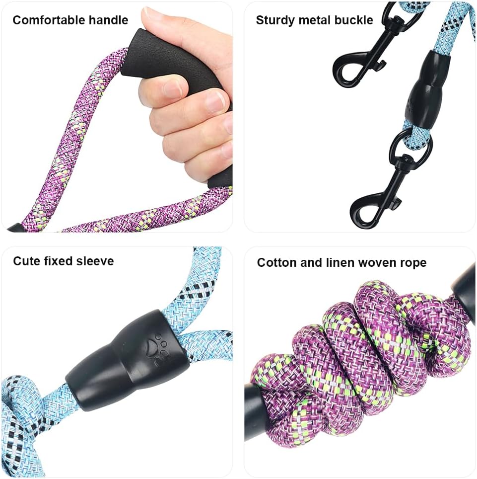 5 Dog Leash, Reflective Heavy Duty Five Way Dog Leash, Suitable for All Types of Dogs, Multiple Dog Leash, 360° Swivel Tangle Free with Comfortable Handle, Support Add to Multiple Rope, Orange