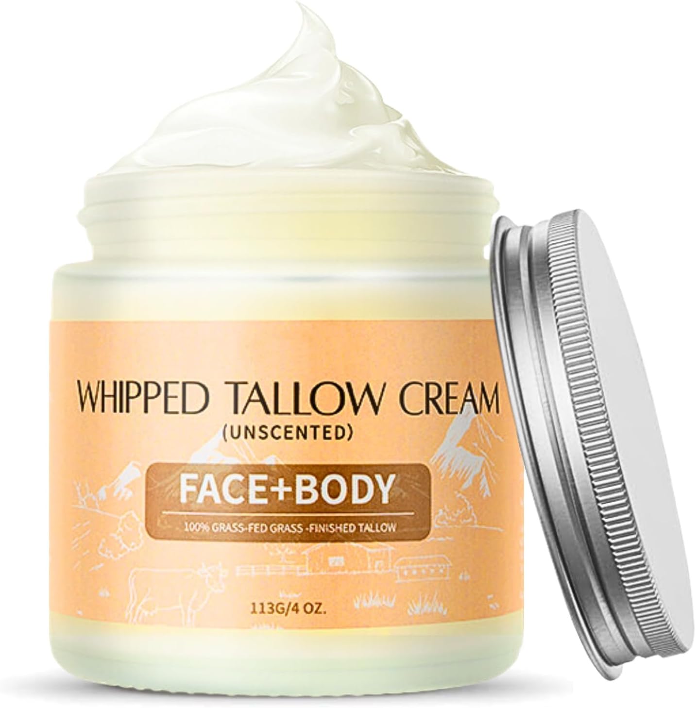 Whipped Beef Tallow Moisturiser, Organic Beef Tallow Balm, Face & Body Cream for Dry Skin, 100% Grass Fed Beef Tallow Skin Care, Unscented Tallow Face Cream for Women/Men, 130g