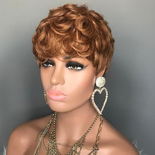 Miniatura 7 de HOTKIS Pelucas cortas y rizadas de cabello humano para mujeres negras, Highligh1B99J, peluca de cabello humano corto de cabello humano para mujeres,