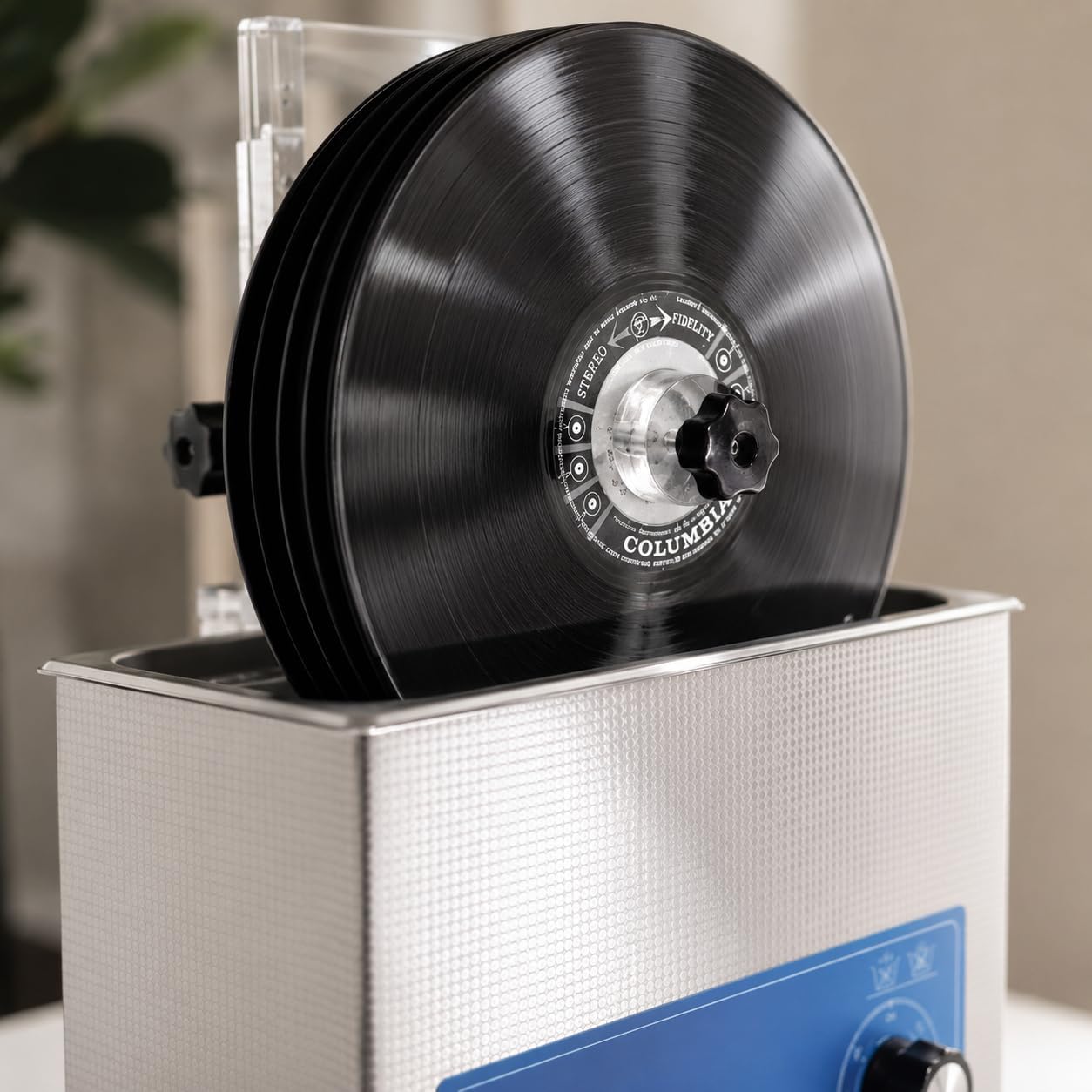 Máquina limpiadora ultrasónica de discos de vinilo, capacidad de 6 discos con temporizador de 0 a 20 minutos, cesta elevable y estante de secado