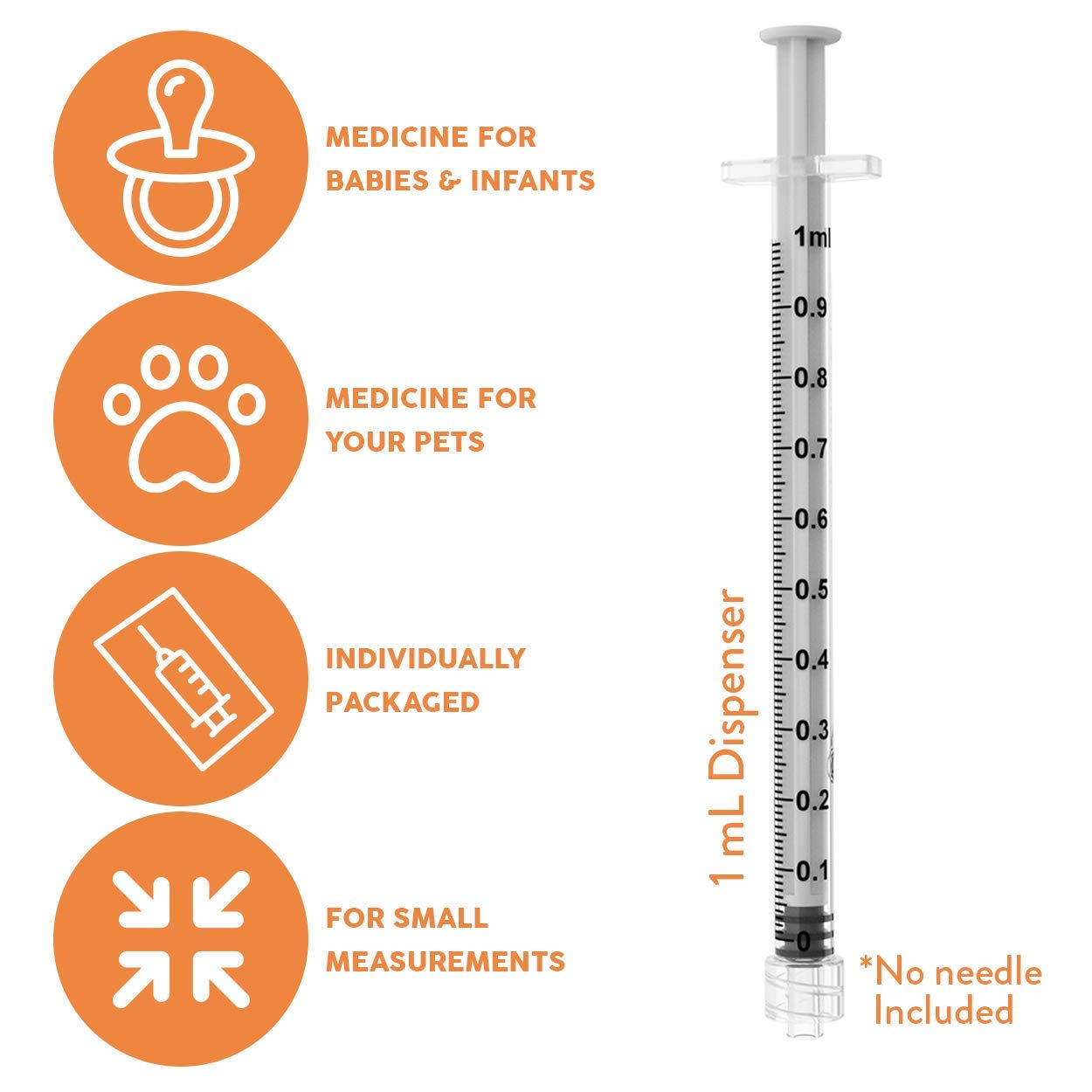 1ml Syringe Only with Luer Lock Tip - 100 Syringes Without a Needle by Care Touch - Great for Medicine, Feeding Tubes, and Home Care: Industrial & Scientific