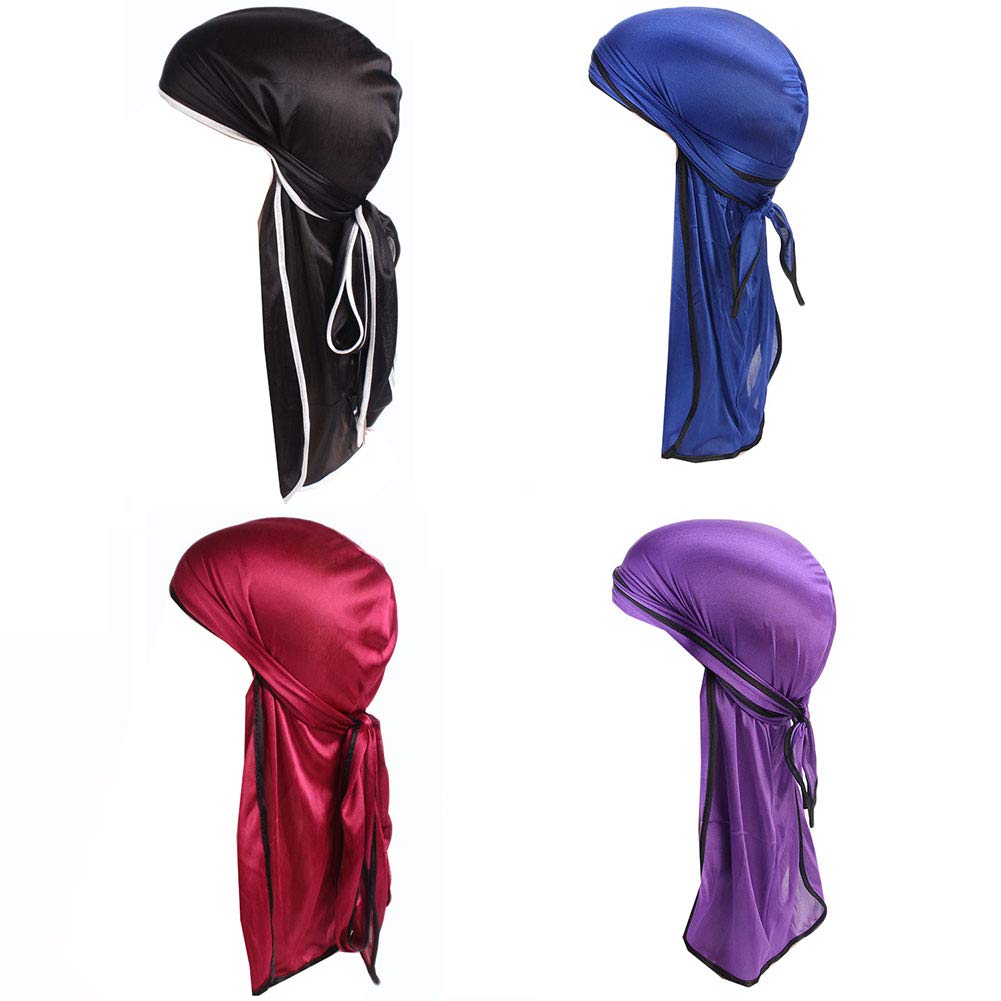 Ulalaza Women's Tjm-05A4 Star Satin Silk Head Wrap Durag Long Tail Beanies Cap Stretchable Velvet Durag Straps Headwraps For Men