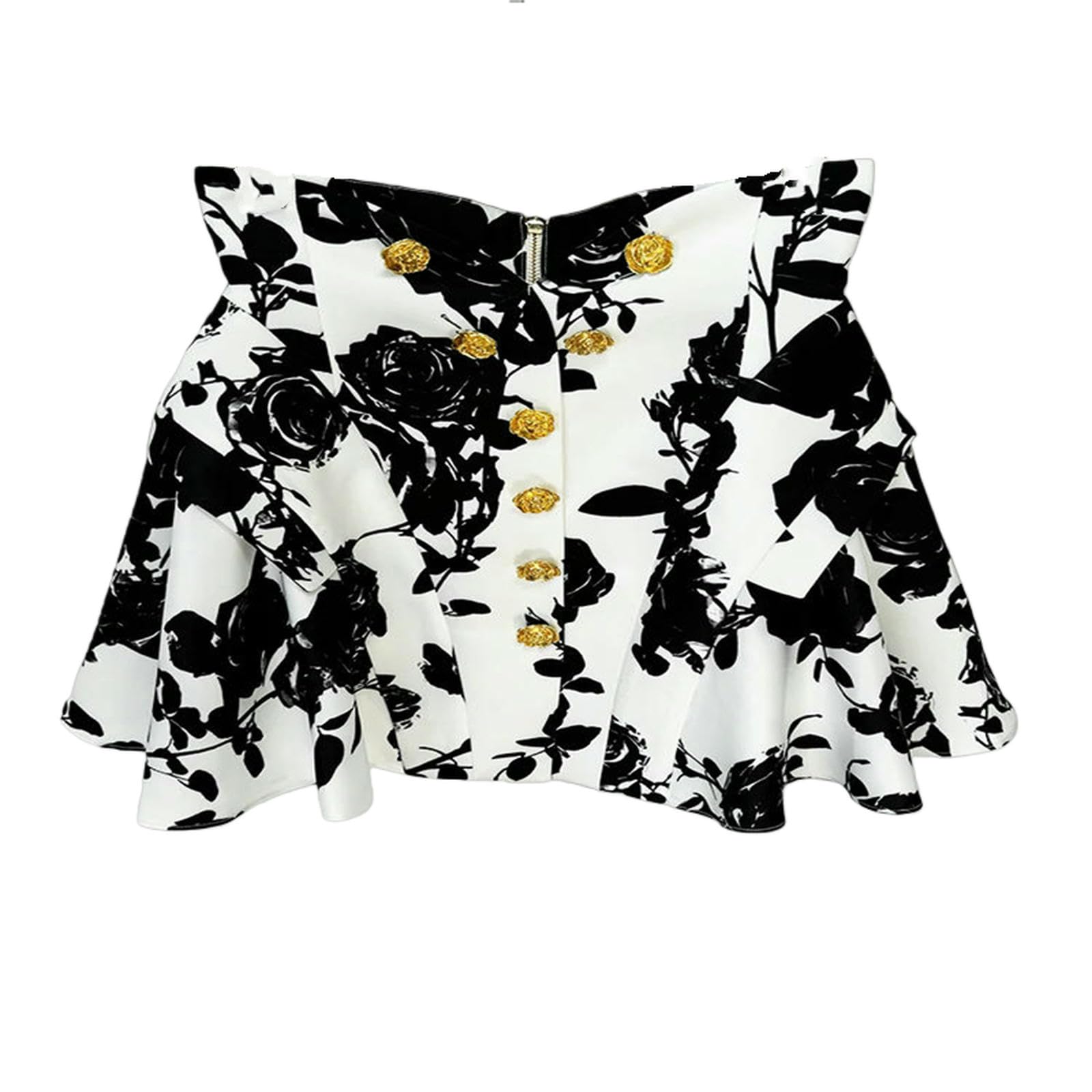 Gonna Lunga Nuovo Runway Designer Moda Donna Metallo Rosa Bottoni Stampati Fiore Mini
