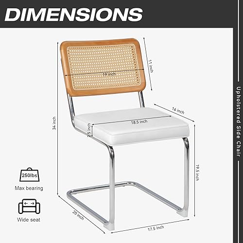 Miniatura 3 de MeetLeisure Juego de 2 sillas de comedor, sillas modernas de mediados de siglo con patas de metal cromado, sillas de caña trasera de malla sin