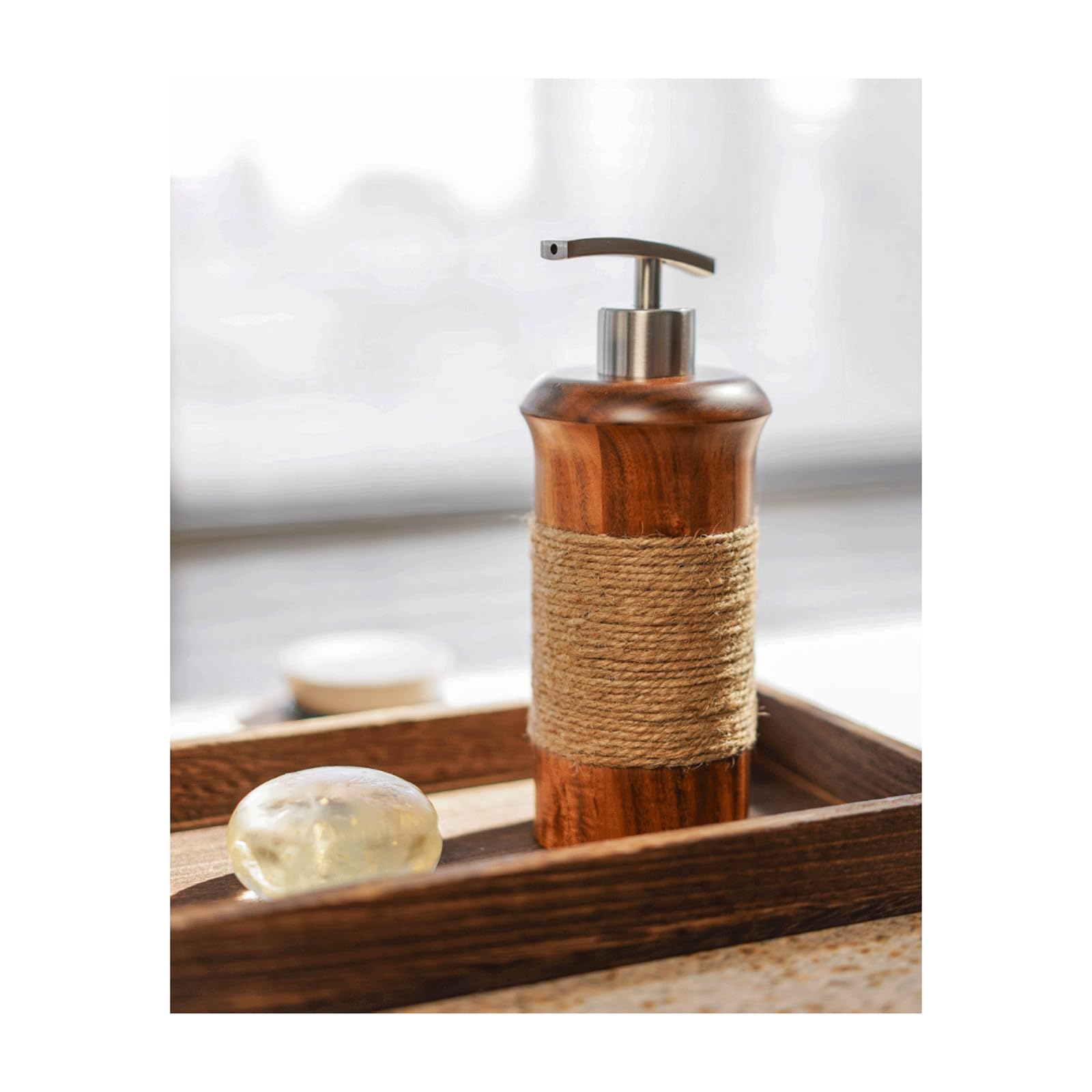 Dispenser di sapone ricaricabile Elegante dispenser di sapone per le mani in legno da 141,7 g Dispenser di sapone liquido ricaricabile in plastica con pompa in metallo Bottiglie di shampoo per