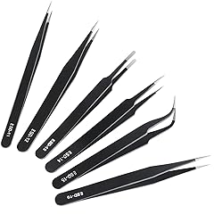 6 Pcs Precision Tweezers Set, Premium Anti-Static Stainless Steel Tweezer, ESD Curved of Tweezers for Electronics, Craft, Laboratory Work, Jewelry-Making, etc