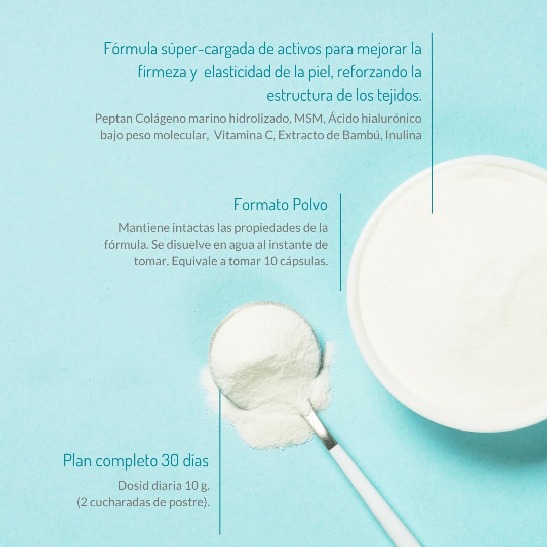 Colágeno Marino en Polvo | Glo Hidratación intensa para tu piel | Con Ácido Hialurónico | Firmeza en rostro y cuerpo | Antiarrugas y Antiedad (300 gr)