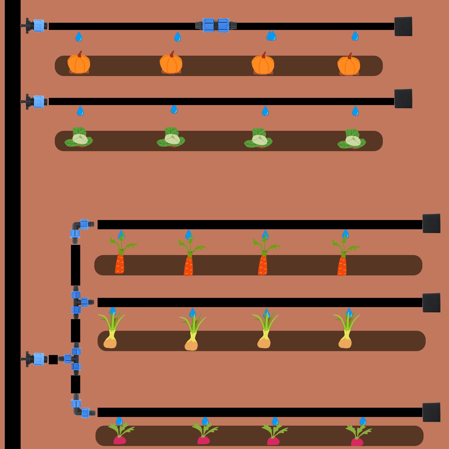 3280 ft 5/8" Drip Irrigation Tape Kit 8 mil Emitter Spacing 6" Flat Drip Tape with 140 PCS Drip Tape Connectors Automatic Irrigation Equipment for Garden Irrigation Emitter Flow:0.79 GPH