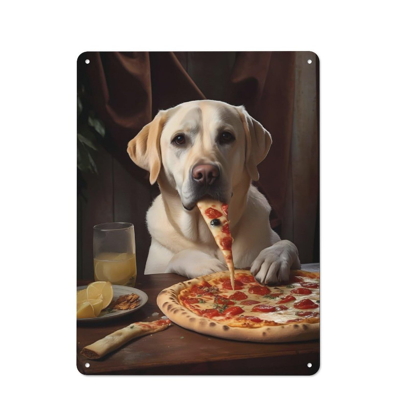 Junmoney Labrador Retriever Pizza Tin Sign 40X30cm With For Home Bar Wall, Retro Decor, Suited To Home Bar Decor Fans