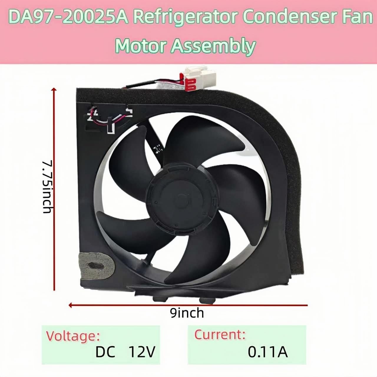 DA97-20025A Condenser Fan Motor Replacement, Compatible with Samsung French Door/Flex 4-Door/Side-by-Side Refrigerators (18-29 cu.ft) Like RF27T5241SR, RS22T5201SR