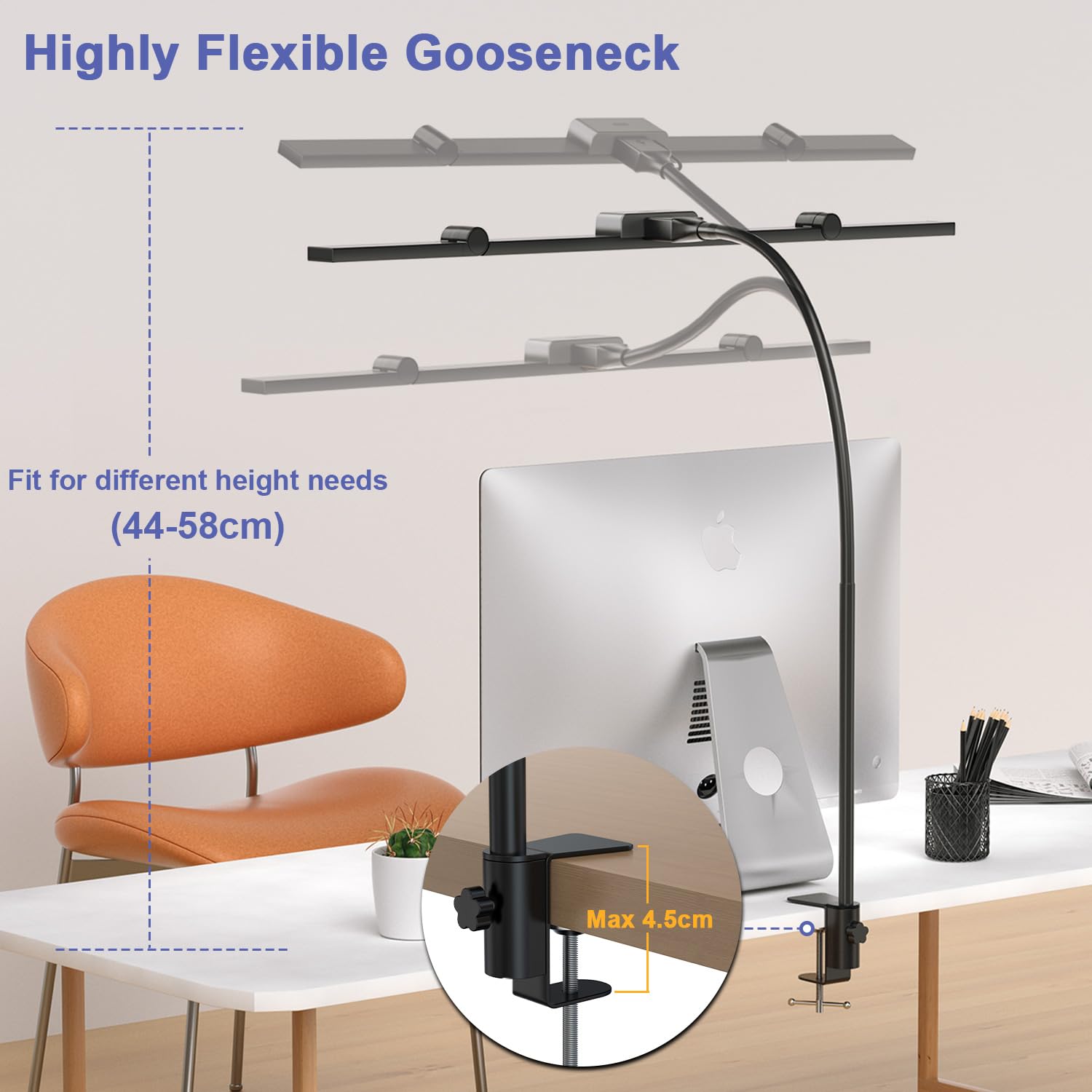 EppieBasic Lampada da Scrivania LED 24W Dimmerabile, Tre Teste con Morsetto