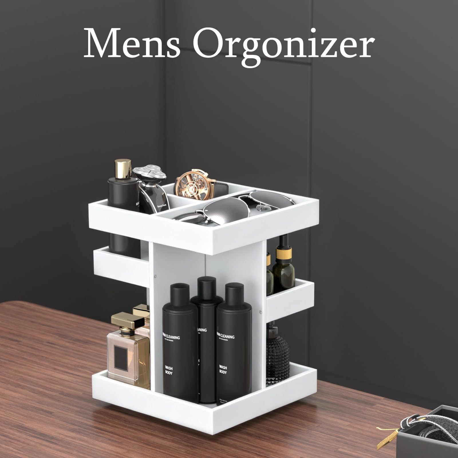 360° Rotating Cologne Organizer, Large Wood Perfume Stand and Grooming Station