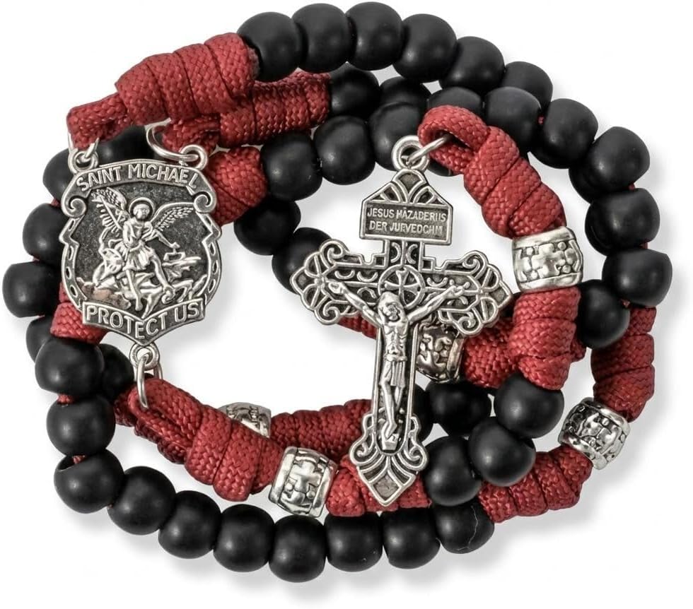 St Michael Paracord Rosary Beads Rugged Rosary Necklace Strong Corded Catholic Pardon Crucifix