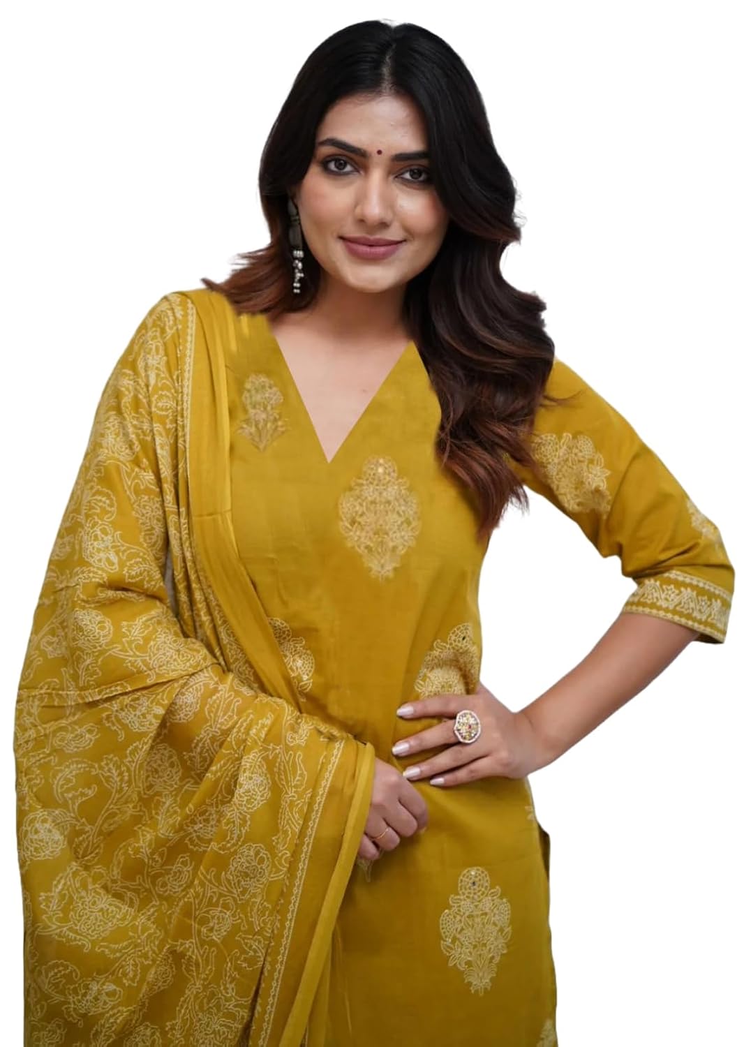 ANNI Designer Women’s Pure Cotton Hand Block Print Kurti Pant Dupatta Set for Women | Ethnic Suit Set |Printed Suit Set| Stylish Kurta Set|Soft Cotton Dress Set|3 Piece Kurta Set for Ladies