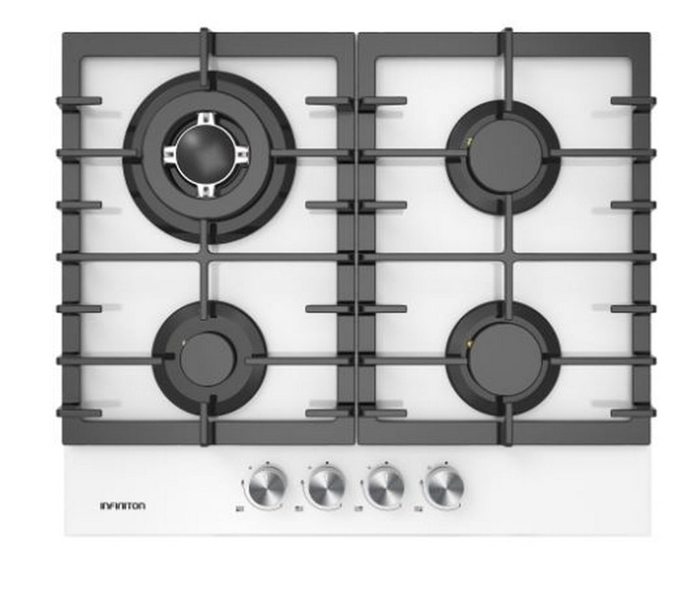 INFINITON Placa de Gas GG-43BK, 4 Fuegos, Ancho 60 cm, Acabado en Crystal White, Encendido Electrico, Compatible con Gas Butano/Propano y Gás Natural