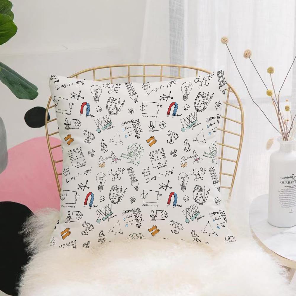 HYOSXW Cushion Cover,Throw Pillow Case Home Decorative for Living Room Bedroom Sofa Chair 16X16 Inch,Physics and science seamless pattern with sketch elements Hand Drawn Doodles ba,Pillowcase 40X40cm