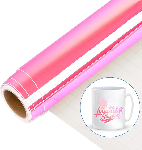 IModeur Opal Pink Holographic Vinyl Roll - 30.5 x 152.5 cm (12'' x 5Ft) Pink Permanent Vinyl Self Adhesive Vinyl for Cup, Cricut Vinyl for Birthday Gift, Party Ornaments, Home Decor