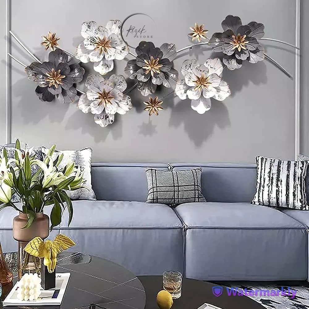 RIZIK STORE™ Metal Abstract Figures Wall Sculpture for Home Decor, Living room & Bedroom (Grey & White) (54x21 Inch)