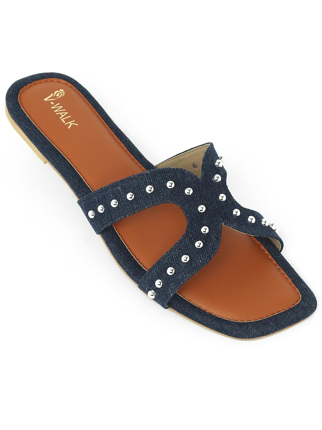 V-WALK Embellished Smart-Casuals Slip-ons Flats | Easy-To-Wear Womens Slipon Denim Flat Slippers | College, Office, Shopping, Outdoor & Fashion Sandals for Women | Dark Blue (B0D464JB1J) Amazon Price History, Amazon Price Tracker