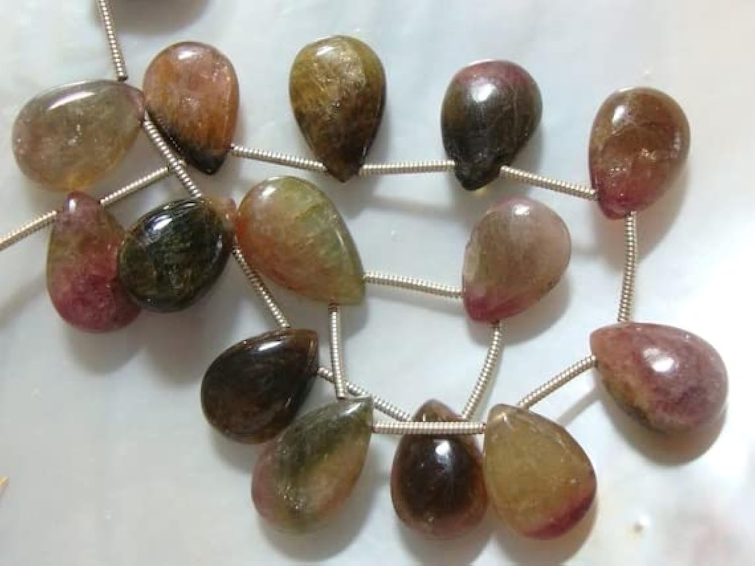 Tourmaline multicolore perle poire briolette lisse 13.8-16mm fil 5" pour création bijoux