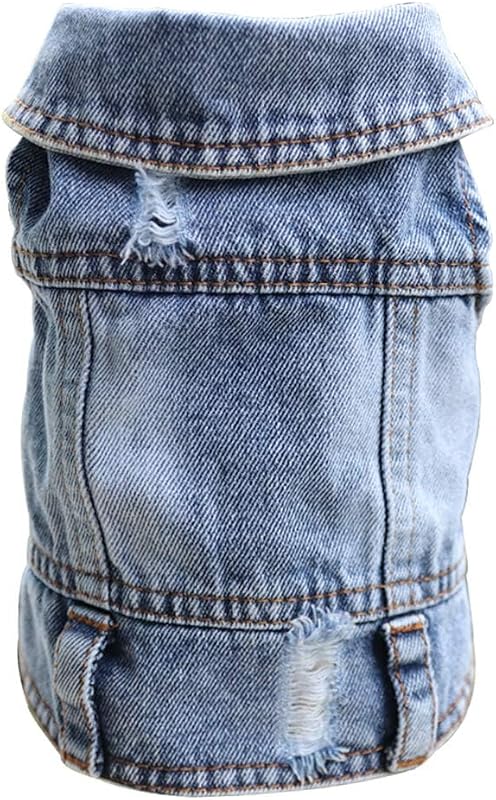 SILD Dog Jean Jacket Blue Denim Lapel Vest T-Shirt Girl Boy Puppy Clothes | Pet Doggy Cat Boy Girl Shirt Coat Dogs Classic Cute Stylish Sleeveless Cool Apparel Costumes Outfit T-Shirts Machine Washable