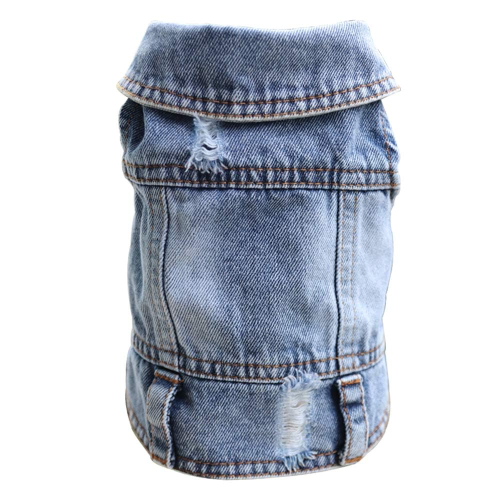 SILD Pet Clothes Dog Jeans Jacket Cool Blue Denim Coat Small Medium Dogs Lapel Vests Classic Hoodies Puppy Blue Vintage Washed Clothes