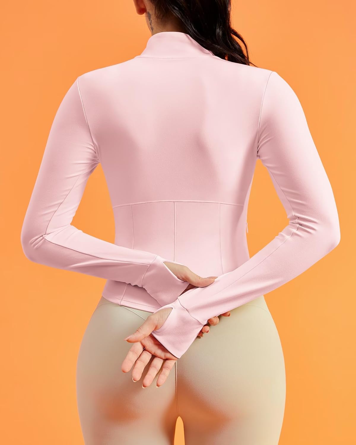 QUEENIEKE BareLuxe Corset BBL Jacket for Women Zip Up Waist-Length Cropped Running Workout Athletic Top with Thumb Holes - Image 3