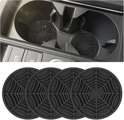 Portavasos para automóvil, paquete de 4 alfombrillas antideslizantes de PVC con telaraña, 2.75 pulgadas, portavasos universales de drenaje,