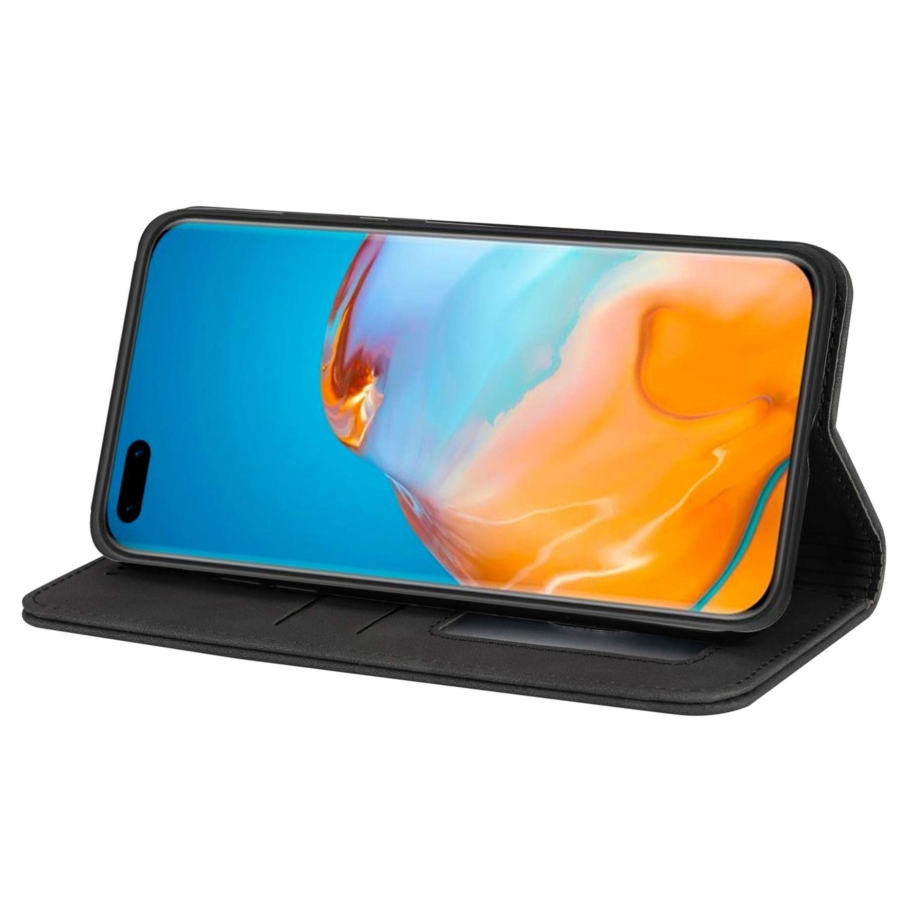 BE Cover for Huawei P40 4G (2021) Case Flip Leather Book Stand View Folio with Magnetic Closure & Card Slots Phone Full Wallet Smart Huawei P40 Cover Black - Image 4