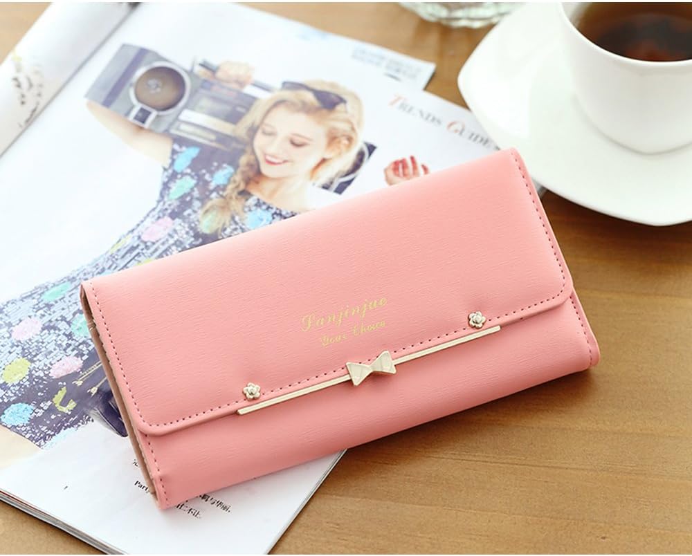 WOOLALA Women Cute Bowknot Wallet Trifold Large Capacity Long Purse - Image 2