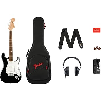 Squier by Fender Affinity Strat Guitar Set with Mustang Micro Amplifier | Electric Guitar Starter Kit, Headphone Amplifier, P