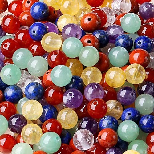 LAIDANLA 7 Chakras 8mm Natural Colorful Stone Beads Round Loose Gemstone Stone Beads for DIY Bracelet Necklace Earrings Jewelry Making Polishing Genuine Real Beading Crystal 96PCS 2 Strand 32"